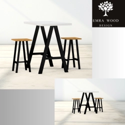 Zestaw Barowo - Jadalniany z Metalu , Blat Biały Płyta MDF  Stół +2 Taborety Model  ZETS-33